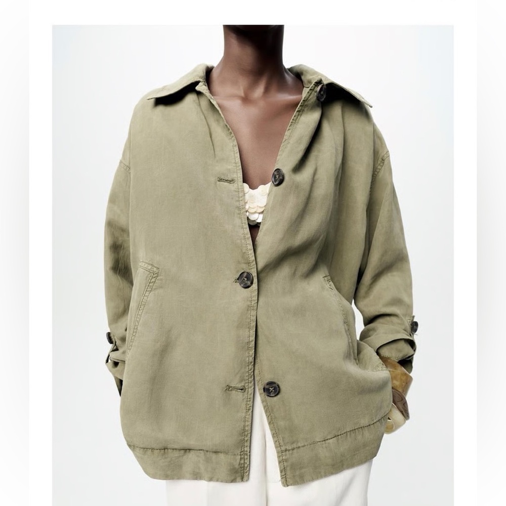 Zara Lightweight Utility Jacket – Size S – Casual Layering Piece - in Green